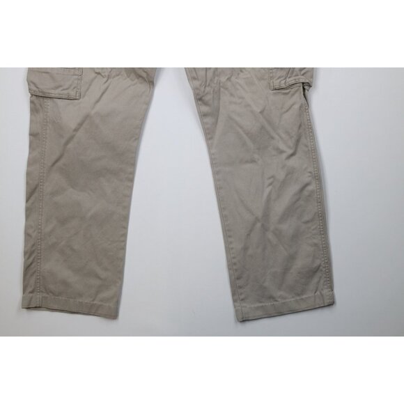 Vintage Y2K Wrangler Mens 38x31 Faded Baggy Wide Leg Cargo Pants Beige Cotton - Picture 4 of 12